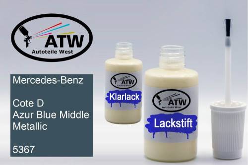 Mercedes-Benz, Cote D Azur Blue Middle Metallic, 5367: 20ml Lackstift + 20ml Klarlack - Set, von ATW Autoteile West.